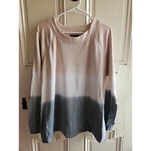 Love Crazy Womens Ombre Dip Dye Sweatshirt Blue Tan White French Terry Pullover